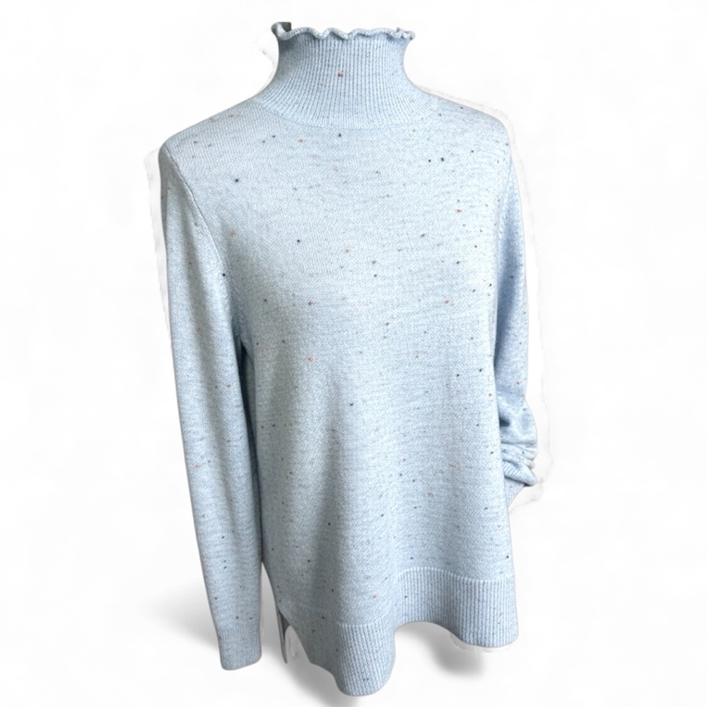 LOFT Tunic Sweater Light Blue Speckled Mock Turtleneck Pull over Women’s Sz L